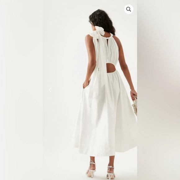 Aje Revolve Henriette Tie-Neck Halter Cut-Out Waist Midi Dress Small Ivory - Picture 2 of 15